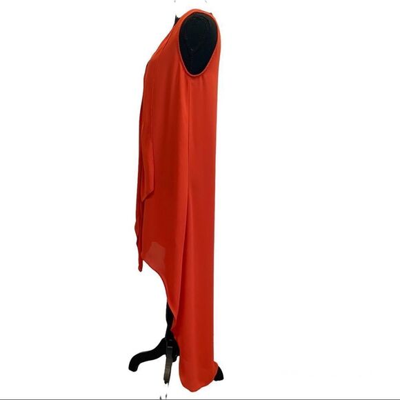 CAROLINA Belle red sleeveless flowy ruffle frill front midi dress Sz S - Picture 4 of 10